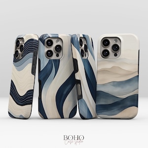 Funda azul marino con diseño de olas para iPhone 16 Pro Max y Google Pixel 9 Pro