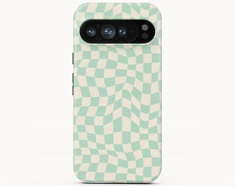 Groovy Green Checkers Phone Case for Google Pixel 10 Pro XL, iPhone 16 Pro
