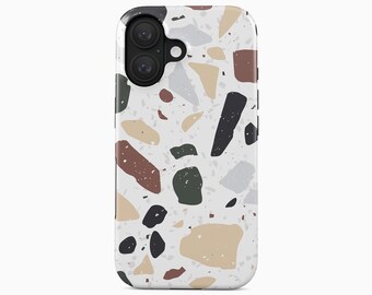 Earthy Terrazzo iPhone Case | Neutral Green Brown Speckled Stone Tough MagSafe | iPhone 17-12 Series