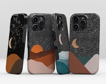 Funda de teléfono con paisaje desértico bohemio para Xiaomi y Google Pixel (ilustración del sol y la luna)