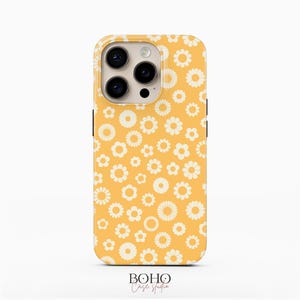 Groovy Yellow Daisy Pattern Phone Case for iPhone 16, iPhone 15 Pro, iPhone 14 Pro Max, Galaxy S23, Galaxy S22 Plus, Galaxy S21 Ultra