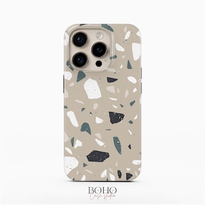 Grünes Terrazzo Handyhülle, passend für iPhone 16 Pro Max, iPhone 15, iPhone 14 Pro, Samsung Galaxy S23 Plus, Galaxy S22 Ultra, Google Pixel 8 Pro