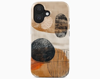 Boho Abstract Art Phone Case, Beige Earth Tones, Modern Minimalist Cover