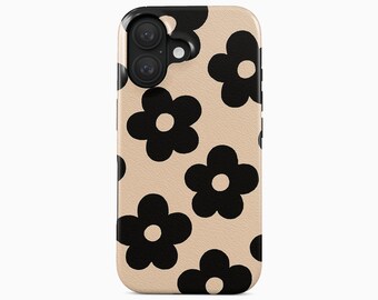 Retro Flower Phone Case | Black Floral Pattern Cover for iPhone, Samsung Galaxy & Google Pixel