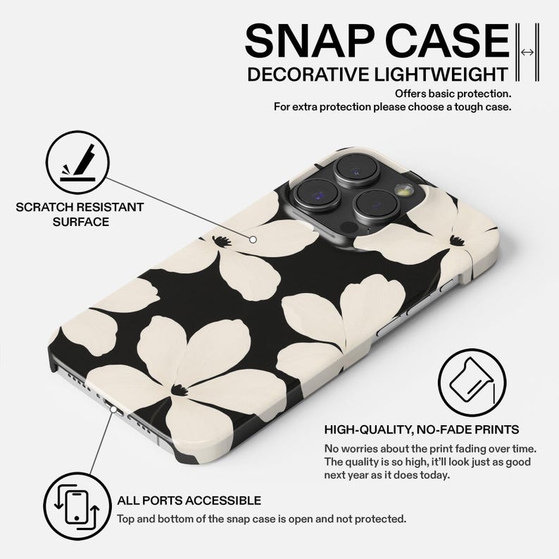 Funda para teléfono con estampado floral en blanco y negro, diseño moderno y llamativo, para iPhone 18, 17, 16, 15 Pro Max Plus y Samsung Galaxy S26 S25 Ultra. imagen 2