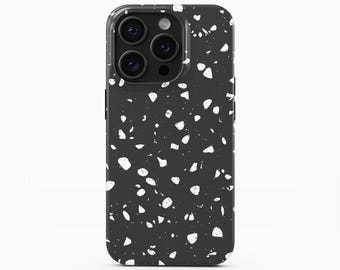Black Terrazzo iPhone Case | Minimalist Speckled Stone Confetti Design Tough MagSafe iPhone 17-12 Series