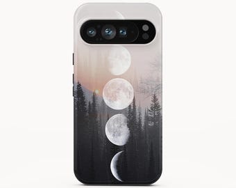 Moon Phases Forest Phone Case for Google Pixel 10 Pro XL, iPhone 15 Pro