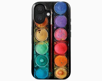 Watercolor Palette Phone Case Artist Paint Brush Colorful Art Cover for iPhone 17 16 15 14 Pro Max Plus, Samsung Galaxy S26 S25 Ultra