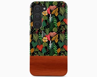 Botanical Leaf Phone Case for Samsung Galaxy S26 Ultra Plus S25 S24 S23 FE, iPhone 18 Pro Max 17 16 15 14, Tropical Wood Pattern Cover