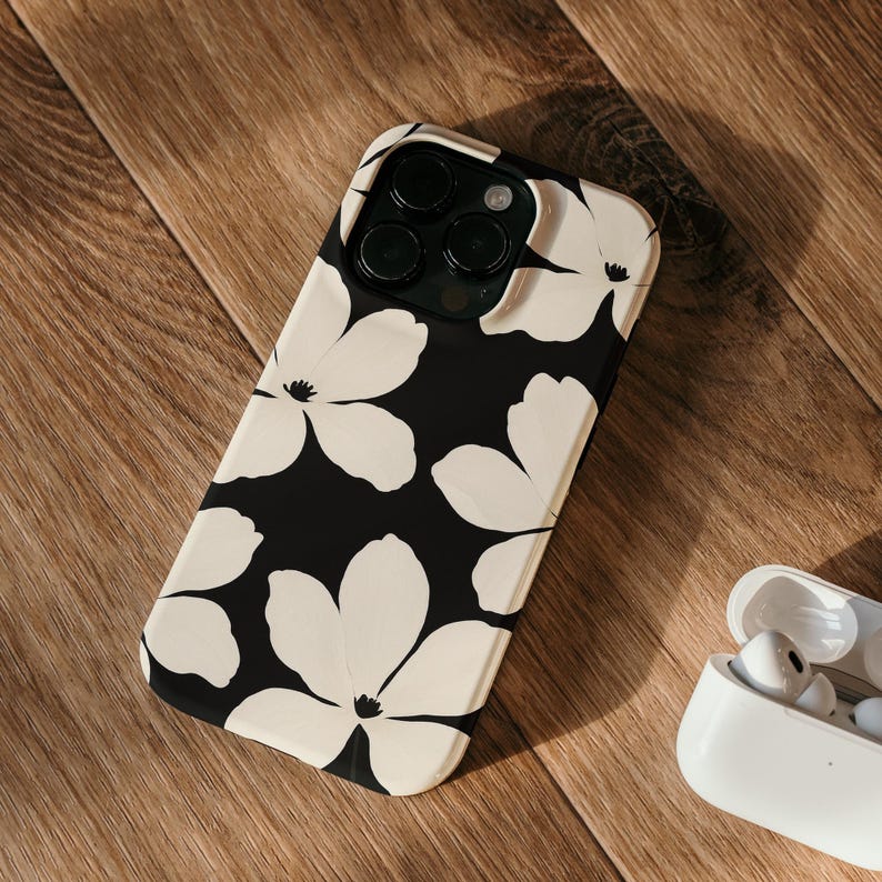 Funda para teléfono con estampado floral en blanco y negro, diseño moderno y llamativo, para iPhone 18, 17, 16, 15 Pro Max Plus y Samsung Galaxy S26 S25 Ultra. imagen 9
