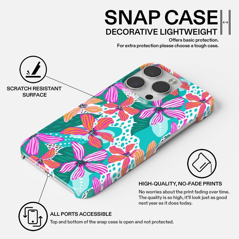 Turquoise Floral iPhone Case | Vibrant Tropical Flower Pattern Design Tough MagSafe iPhone 18-13 Series image 2