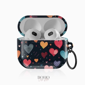 AirPods Pro Case COLORFUL HEARTS for AirPods 1st 2nd 3d Gen, Pro, Pixel Buds 2 Pro, Samsung Buds Pro 2, Live, Fe and more.