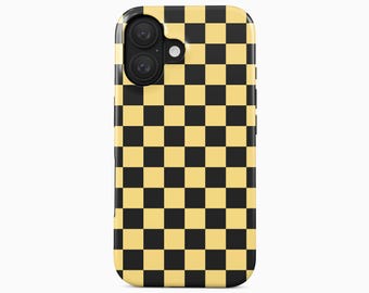 Butter Yellow Charcoal Checkers iPhone 17 16 15 14 13 Pro Max Plus Case