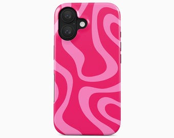 Hot Pink Swirl iPhone Case | Abstract Wavy Pattern Tough MagSafe | iPhone 17|12 Series