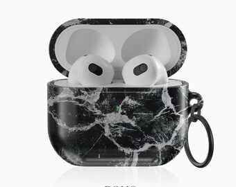Svart Marmor AirPods Pro Fodral Mörk Sten Öronsnäckeskal Skyddande Fodral Elegant Gåva