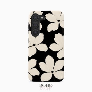 Funda para teléfono con estampado floral en blanco y negro, diseño moderno y llamativo, para iPhone 18, 17, 16, 15 Pro Max Plus y Samsung Galaxy S26 S25 Ultra. imagen 7