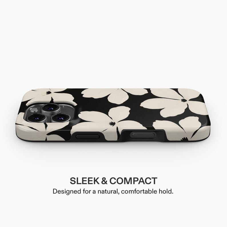 Funda para teléfono con estampado floral en blanco y negro, diseño moderno y llamativo, para iPhone 18, 17, 16, 15 Pro Max Plus y Samsung Galaxy S26 S25 Ultra. imagen 5