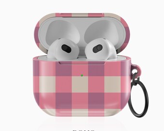 Custodia per AirPods Pro a quadri rosa e gingham, guscio protettivo per auricolari con motivo a quadri, idea regalo.