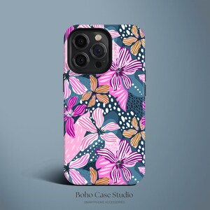 Pink Flower Pattern iPhone 14 Case iPhone 13 Pro Max TOUGH Case / Boho Studio © / Aesthetic MagSafe iPhone 14 Plus Case