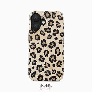 Leopard Print iPhone Case | Beige Black Animal Pattern Tough MagSafe | iPhone 17|12 Series