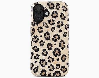 Leopard Print iPhone Case | Beige Black Animal Pattern Tough MagSafe | iPhone 17|12 Series