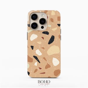 Brown Yellow Terrazzo Phone Case for iPhone 16 Pro Max, iPhone 15, iPhone 14 Pro, Samsung Galaxy S23 Plus, Galaxy S22 Ultra, Google Pixel 8