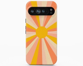 Funda para teléfono con diseño retro de rayos de sol, compatible con Google Pixel, iPhone y Samsung Galaxy.