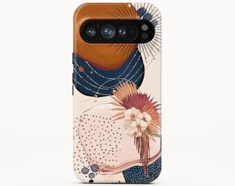 Funda para teléfono con diseño abstracto floral bohemio para Google Pixel 9a y iPhone 16 Pro Max