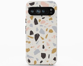 Custodia per telefono con texture terrazzo, compatibile con Google Pixel, iPhone e Galaxy.