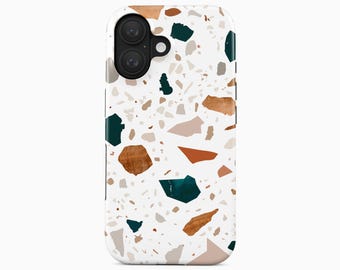 Marmor Terrazzo iPhone Hülle | Erdige Neutral gesprenkelte Stein Boho Tough MagSafe | iPhone 17-12 Serie