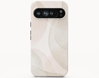 Funda para teléfono con diseño abstracto de ondas en color beige, compatible con iPhone, Samsung Galaxy y Google Pixel.