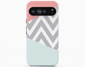 Pink Mint Geometric Chevron Phone Case, iPhone, Samsung Galaxy, Google Pixel