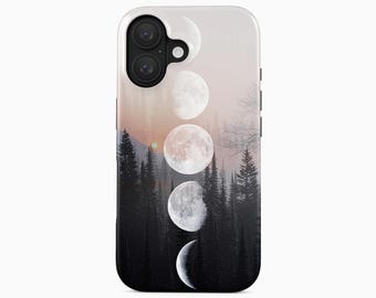 Moon Phases Forest Phone Case, Boho Style for iPhone, Samsung Galaxy, Google Pixel