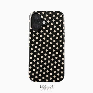 Custodia per iPhone a pois neri / Modello a pois retrò classico, resistente, con MagSafe, per iPhone serie 17-12