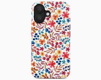 Capa para iPhone com flores rosa, estilo boho floral e resistente.