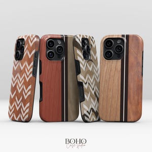 Phone Case - Rustic Woodgrain Boho Chevron & Stripe Design for iPhone 17 16 15 14 13 12 Pro Max Plus Mini Air