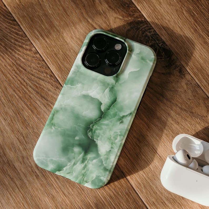 iPhone 18 Pro Max 17 Air 16 15 14 13 Mini 用グリーンジェイドマーブルフォンケース、Samsung Galaxy S26 S25 S24 Plus Ultra エメラルドストーンカバー 画像 9