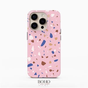 Pink Terrazzo Handyhülle, passend für iPhone 16 Pro Max, iPhone 15, iPhone 14 Pro, Samsung Galaxy S23 Plus, Galaxy S22 Ultra, Google Pixel 8 Pro