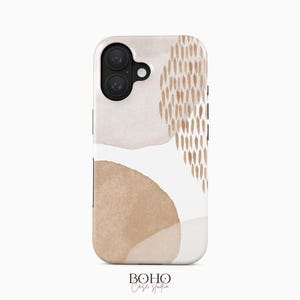 Neutral Abstract iPhone Case | Beige Minimalist Boho Art Tough MagSafe | iPhone 17|12 Series