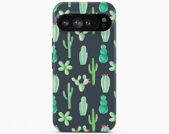 Green Cactus Pattern Phone Case for Google Pixel 10 Pro XL, iPhone 16 Pro
