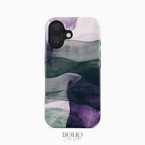 Coque pour portable coup de pinceau abstrait, art bohème violet vert foncé