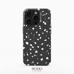 Black Terrazzo Handyhülle, passend für iPhone 16 Pro Max, iPhone 15, iPhone 14 Pro, Samsung Galaxy S23 Plus, Galaxy S22 Ultra, Google Pixel 8 Pro