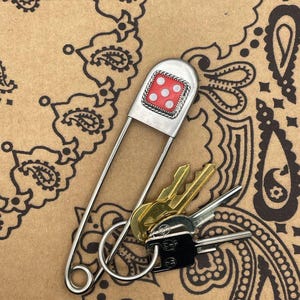 Zeus-Jumbo Safety Pin with Red Dice White Pips #5