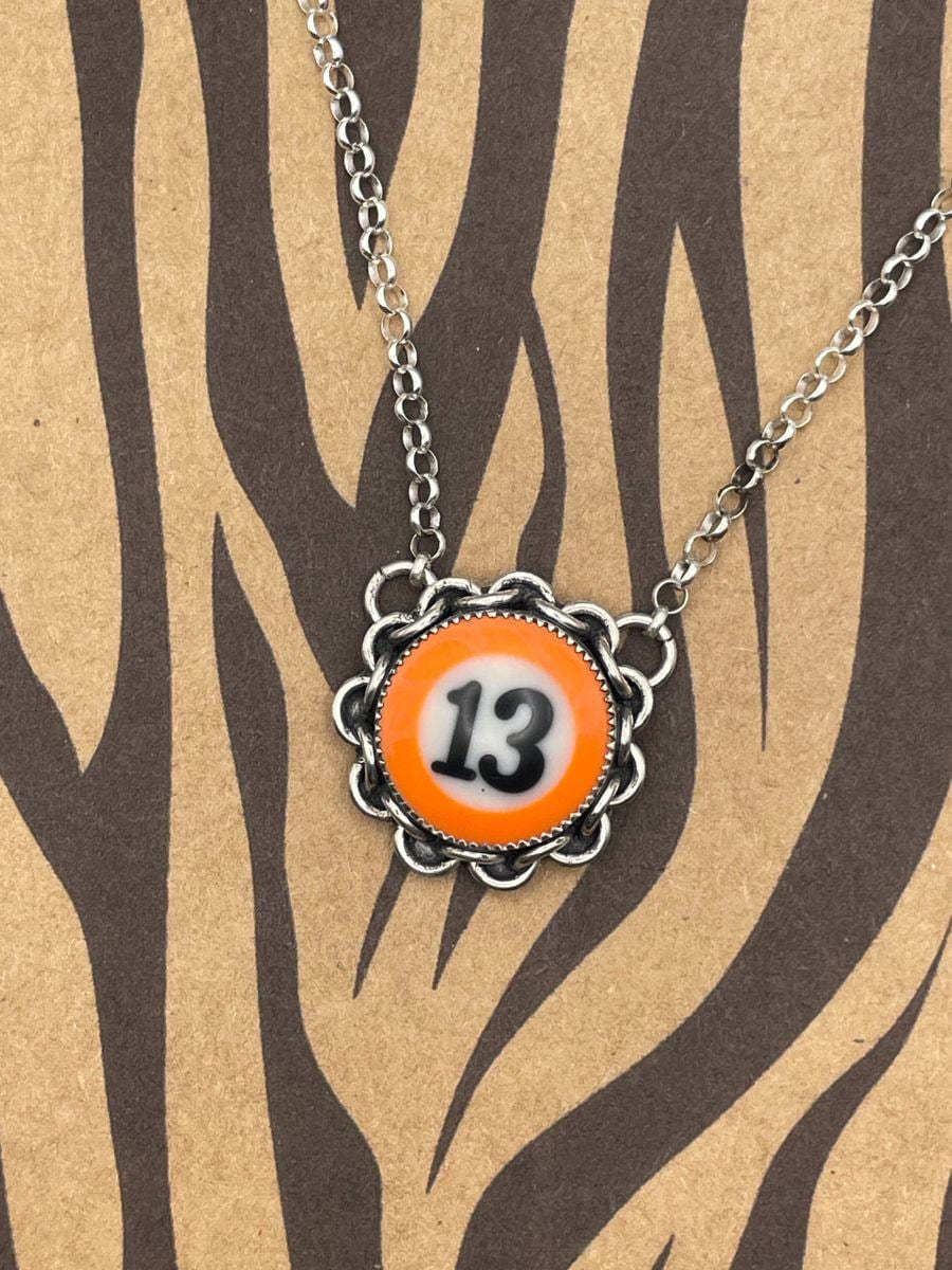 Sid-Sterling Silver Billiard Ball #13 Pendant: Retro Pool Necklace
