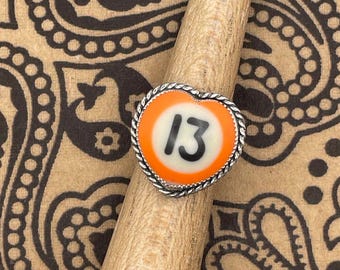 Sexton-Vintage Billiard Ball #13 Heart Ring: Sterling Silver, Retro Pool Jewelry