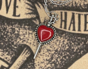 Riona-Red Rosarita Heart with Sword Pendant