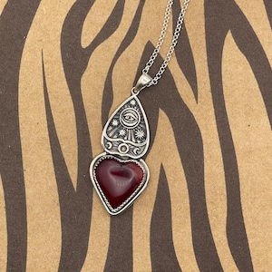 River - Red Rosarita Heart Pendant with Ouija Board Detail