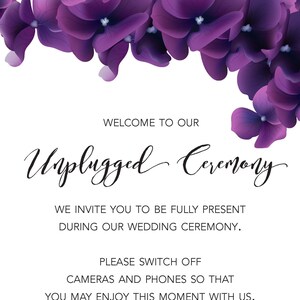 Purple Orchid Unplugged Ceremony Wedding Sign