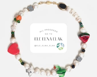 Handmade Beaded Charm Necklace - Palestine