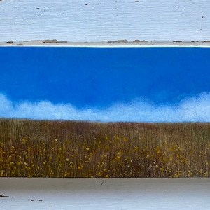 Rustic Meadow Painting on Wood Acrylic, Nature Wall Art, Hand-painted Landscape Artwork, Farmhouse Decor, New England Field Scene Gift